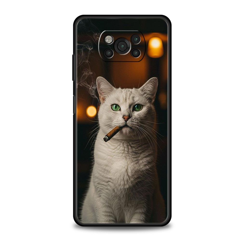 

Fashion Kitten Smoking Pattern Phone Case for Xiaomi Poco F7 F6 F5 F4 F3 X6 X5 X4 X3 NFC F7 Ultra M4 C51 C55 GT Soft TPU Cover Poco F5 Pro
