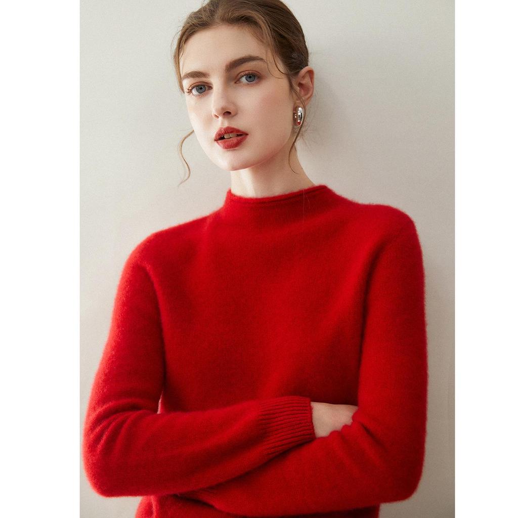 Women's Pure Cashmere Loose Fit Turtleneck Sweater with Rolled Hem