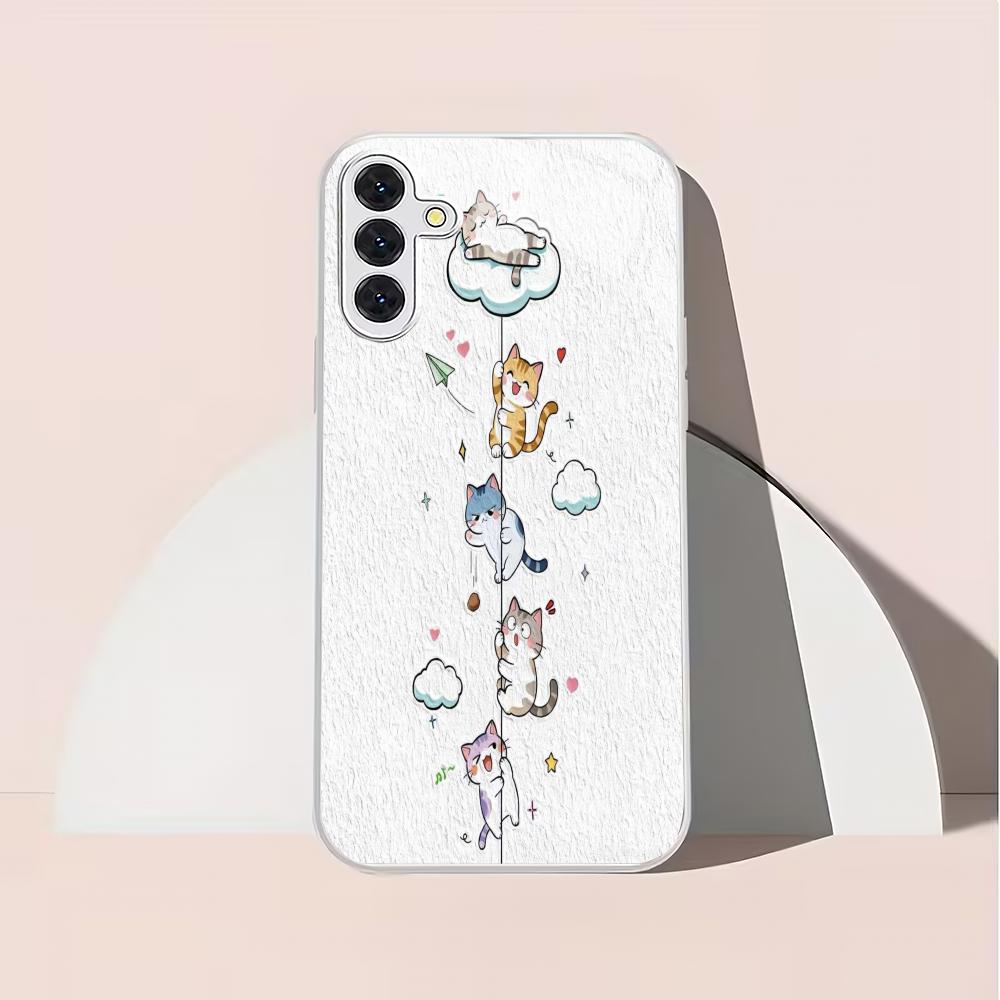 Cute Cat Silver Plated Glass Phone Case Suitable for Samsung Galaxy S26 S25 S24 S22 S21 S20 FE/Ultra/Plus Anti Fall Back Cover