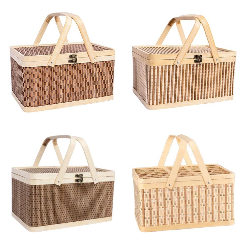 Natural Bamboo Basket Vintage Picnic Basket Festival Packaging Box Egg Container New Year