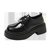 Black Small Leather Shoes Women's 2025 New Spring and Autumn Patent Leather Butterfly Diamond College Wind Lace-up Thick-soled Deep-mouth Single Shoe