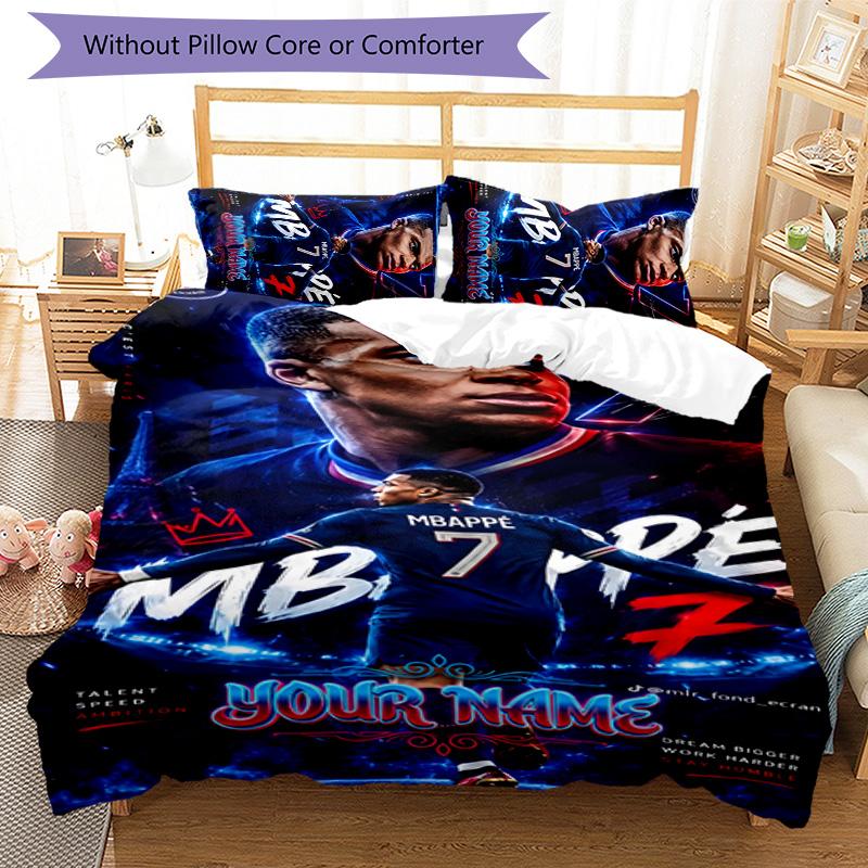 3pcs M-Mbappe Cover Set - Personalized Name, HD Printed Bedding with 1 Cover and 2 Pillowcases - Perfect for Home Decor, Easy Care