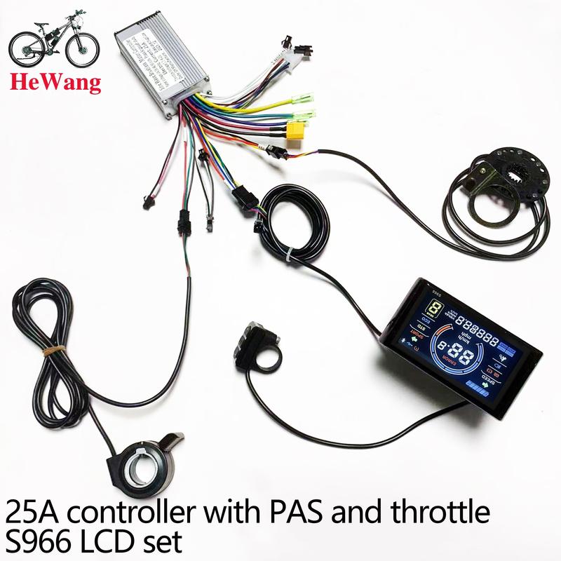 E-bike 25A/30A Brushless Motor Controller 24V 36V 48V 350W-1000W and S966/ SW900 LCD With PAS Throttle Kit for E-Scooter Rapir