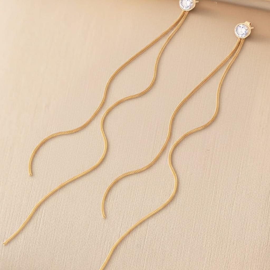 2pcs Minimalist Punk Style Stainless Steel Pointed Pendant Tassel Earrings, Suitable For Daily Wear