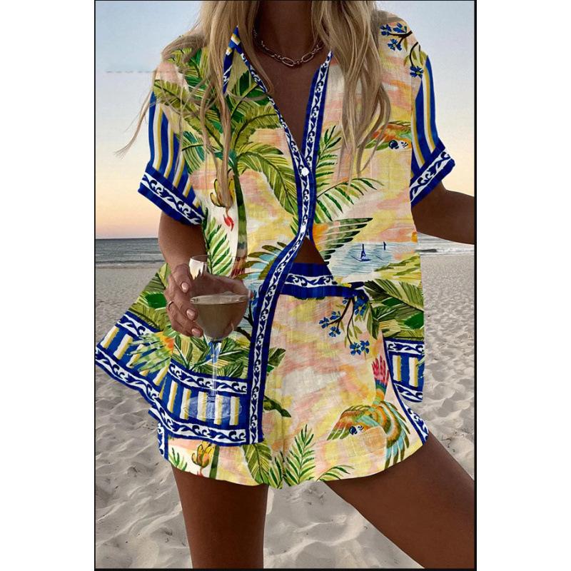 European and American Personalized Large Size Digital 1D Printing New Casual Summer Top Women's Suit 1116