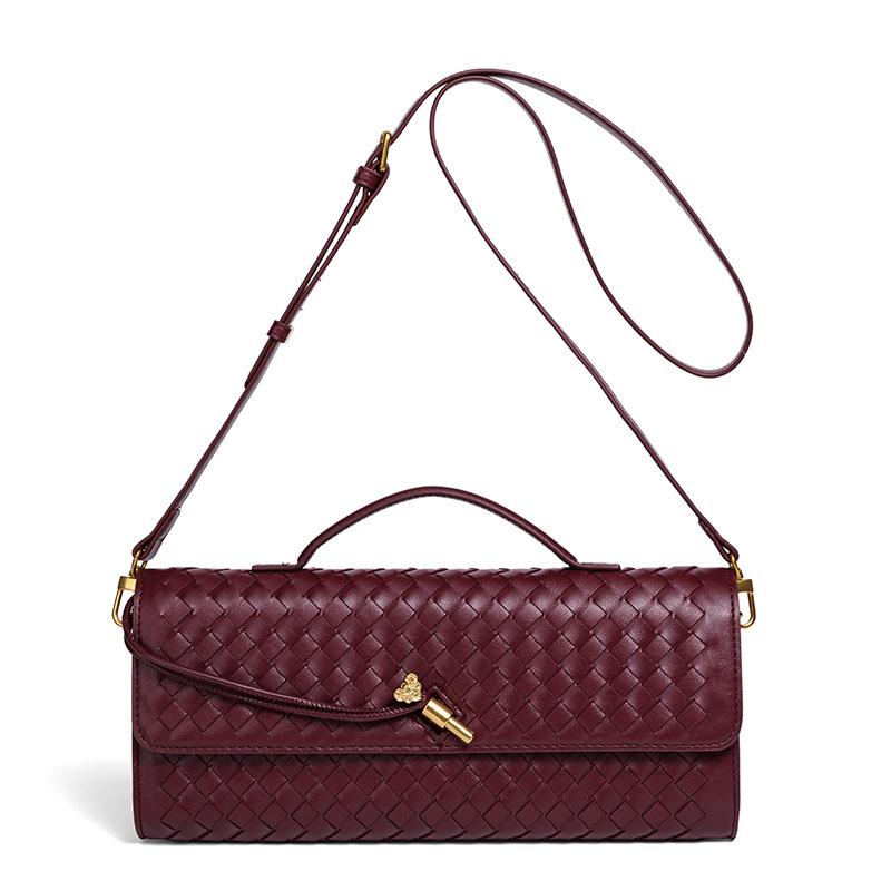Ruyi handgewebte Baguette-Tasche aus weichem Leder, horizontale quadratische Akkordeontasche, Clutch, Umhängetasche.