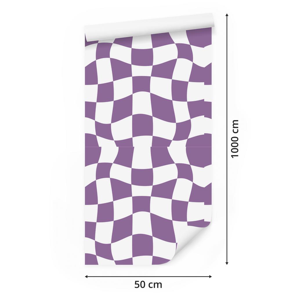 Wallpaper Casual Checkerboard Purple and White for Living Room and Bedroom 50x1000