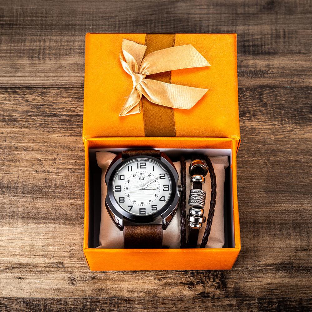 New Men s Fashion Simple Quartz Watch + Bracelet Set