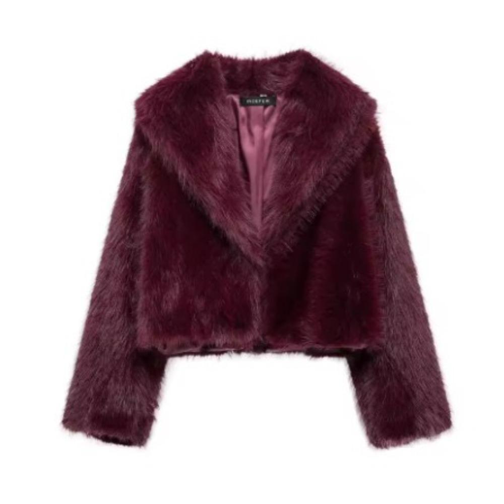 Giacca Corta Nera in Pelliccia Sintetica Soffice con Ampio Revers Moda Manica Lunga Oversize Corta Invernale Nuovo Capospalla High Street