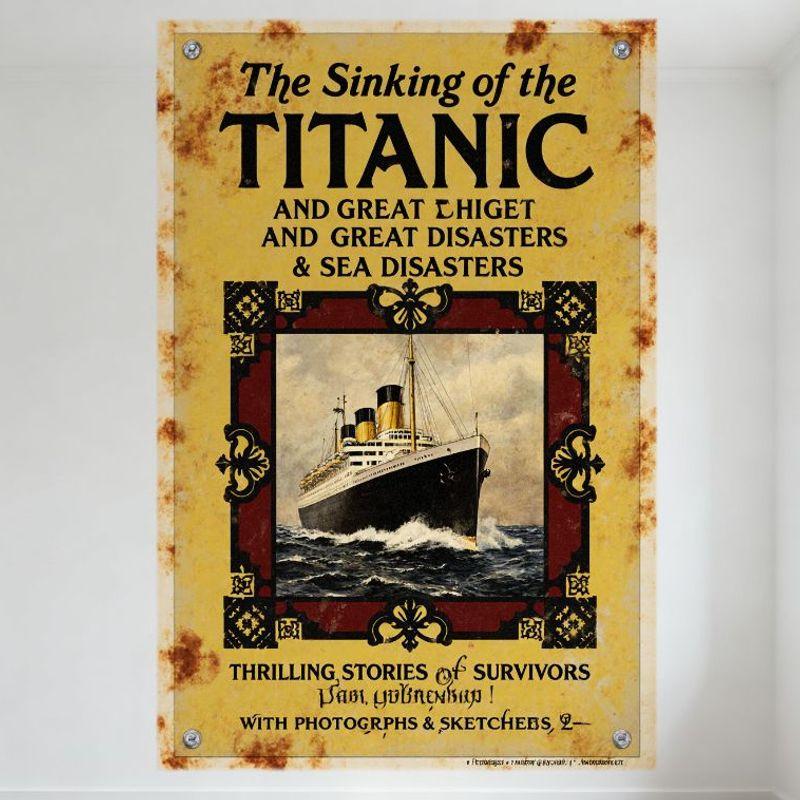 Vintage Titanic Disaster Metal Sign - Sinking of Titanic & Great Sea Disasters Tin Poster with Illustrations, Thrilling Stories