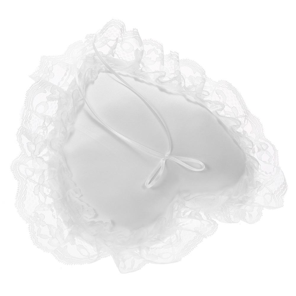 7 * 7 Inches White Lace Satin Heart Wedding Ring Bearer Pillow Wedding Ceremony Decoration Supplies