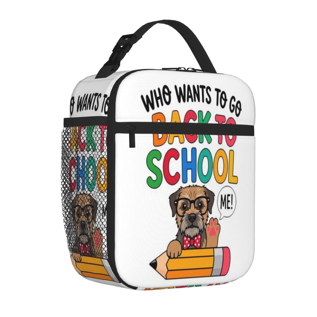 Bestselling Funny Border Terrier Back To School Pencil Boys Girls Kids Graphic Lunch Carrier Kids School Neoprene Lunch Bag One Size