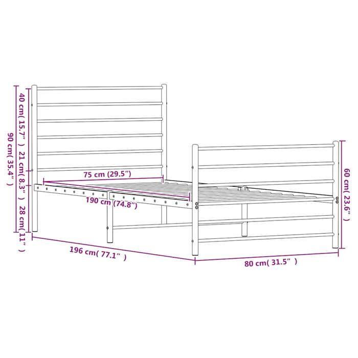 VidaXL Metal Bed Frame with Headboard-Footboard Black 75x190 Cm 352327