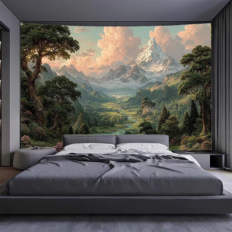 

2D Fine Art Backdrop, Classic Oil Painting Style Mountain Valley Background for Artistic & Portrait Shoots 47.2x31.5inch/120*80cm