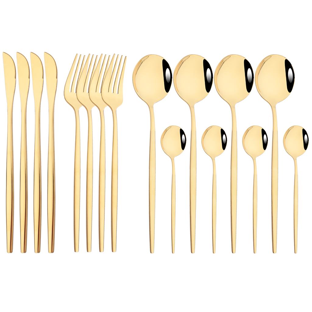 16Pcs Dinnerware Set Stainless Steel Tableware Mirror Dinner Black Cutlery Set Knife Fruit Fork Spoon Silverware Kitchen Set