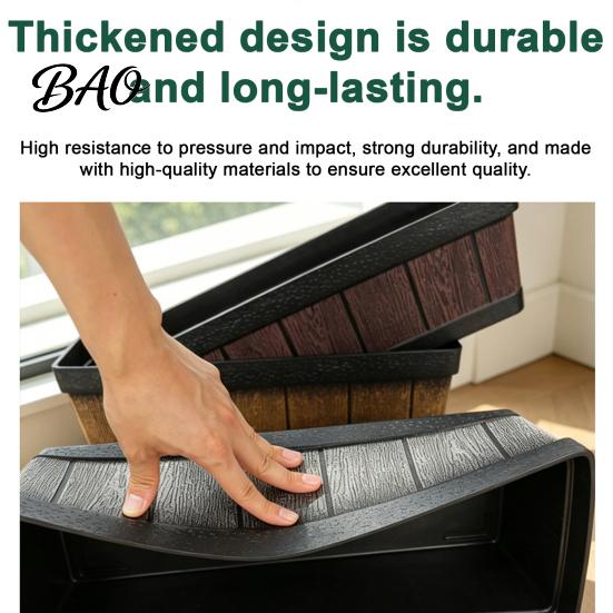Thickened Durable Plant Containers 18 Inch Rectangular Planter Box, Imitation Wood Grain Window Box Planter, Plastic Vegetables Portable Flower