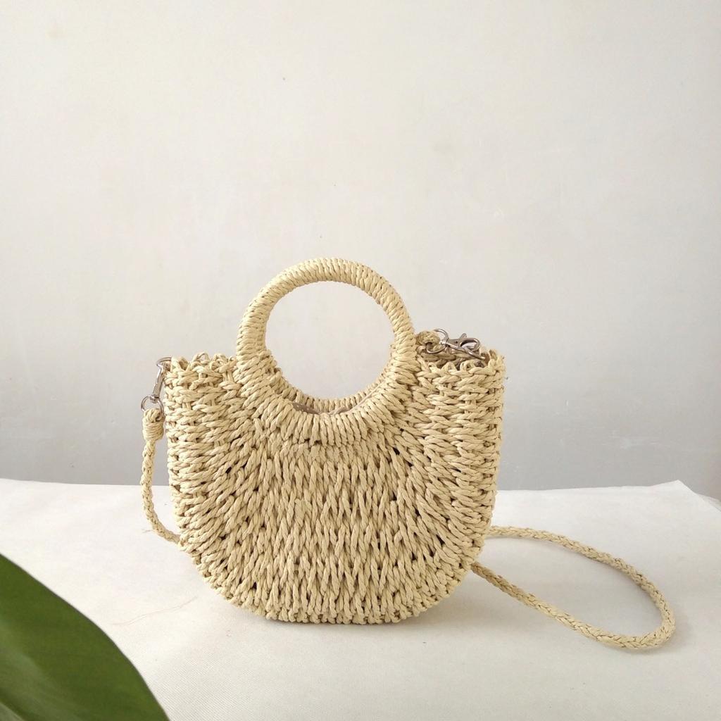 Fashion Vegetable Basket Bag Shoulder Crossbody Rattan Accompaniment Straw Bag Handmade Weaving