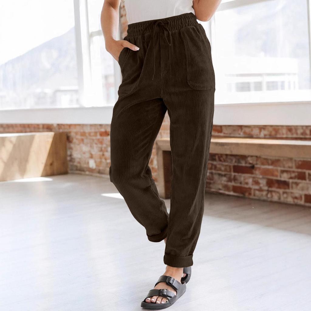 JKASHDK Women's Fashion Casual Solid Color Print Middle Waistline Trousers Pants & Capris