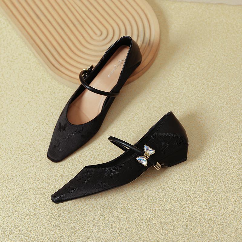 Women's shoes with heels single shoes square head Mary Jane shoes 2025 new spring and autumn Huizhou women's shoes with low heels