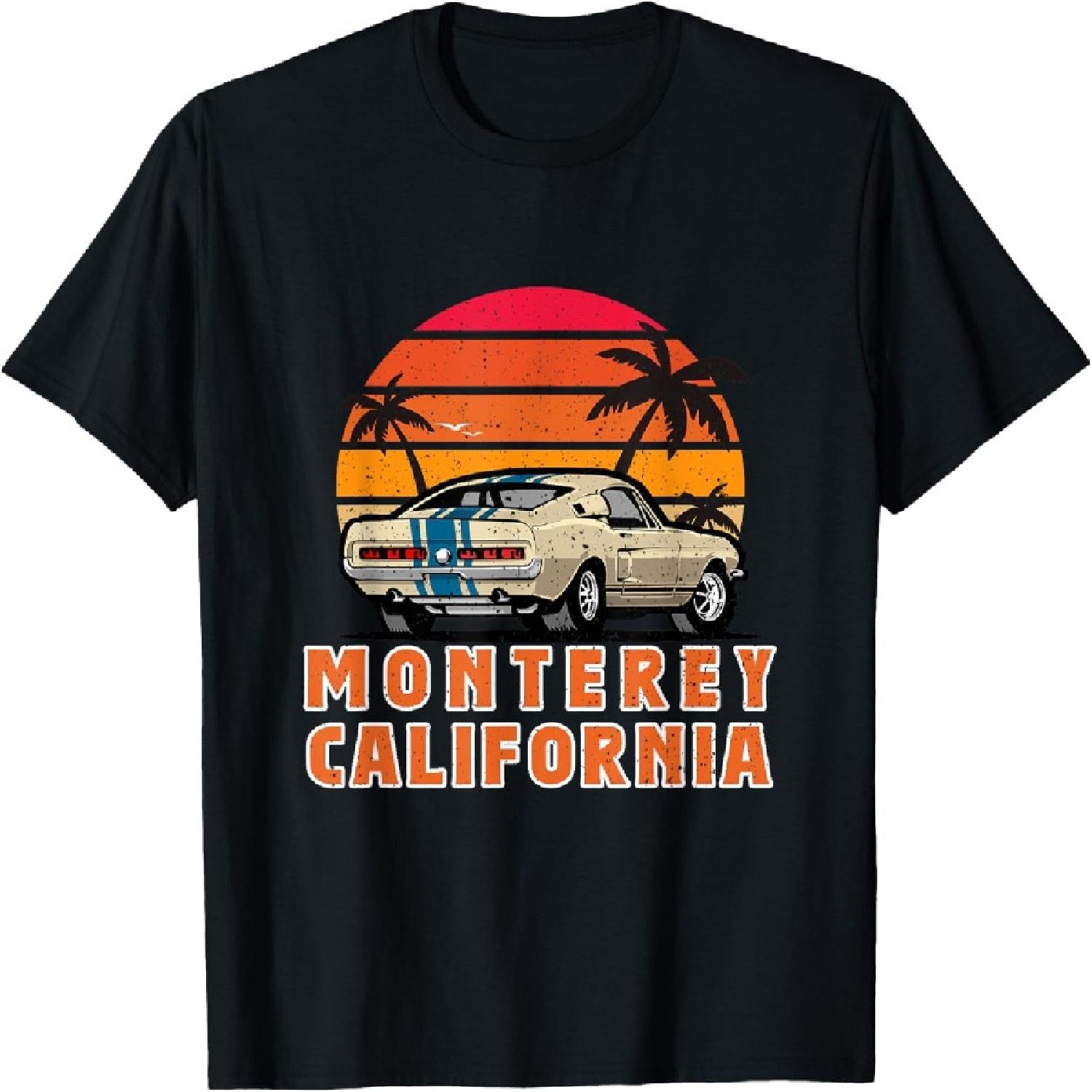 Vintage Racing Car In Retro Sunset Monterey California T-Shirt S