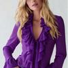 2026 French Elegant Ruffle Solid Color V-neck Bubble Sleeve Shirt