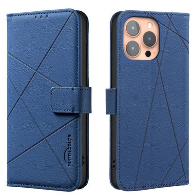 Flip Wallet Lederhülle für iPhone 16 Pro Max 15 Plus 14 13 12 11 16E Geprägte Linien Buch Kartenfach Buchtasche Business Cover