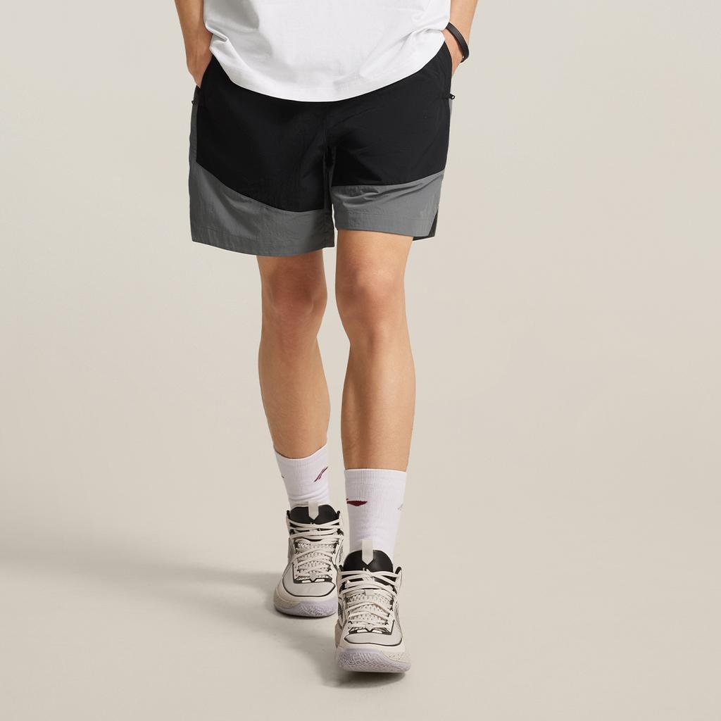 Li Ning Professional Basketball Series Sport Minimalist Color Block Lace-Up Casual Shorts Men Shorts Black Asphalt-Gray AKSV393-1