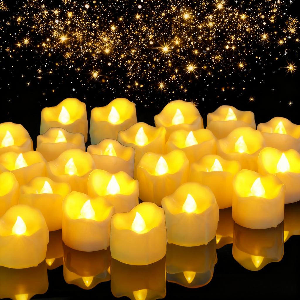 LED Tealight Candles Battery Operated Flameless Flickering Electric Dripping Wax Votive Candlesfor Christmas Halloween Decor