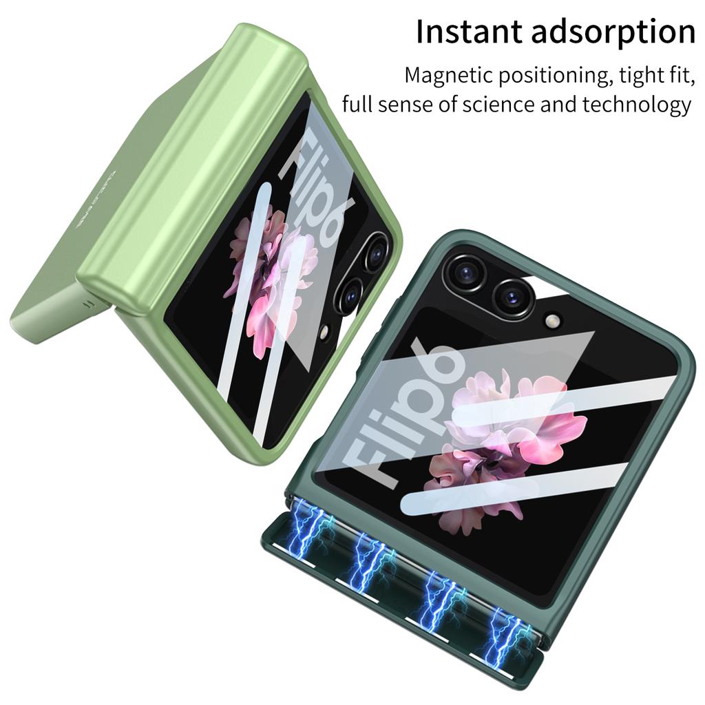 Funda rígida de PC con bisagra magnética para Samsung Galaxy Z Flip 6, 5 y 4, a prueba de golpes y con protector de pantalla pequeño.