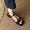 Fashion Flat Leather One Word Buckles Summer 2024 Sandals For Woman Footwear Open Toe With Low Heels Women's Shoes Young On Sale Offer H