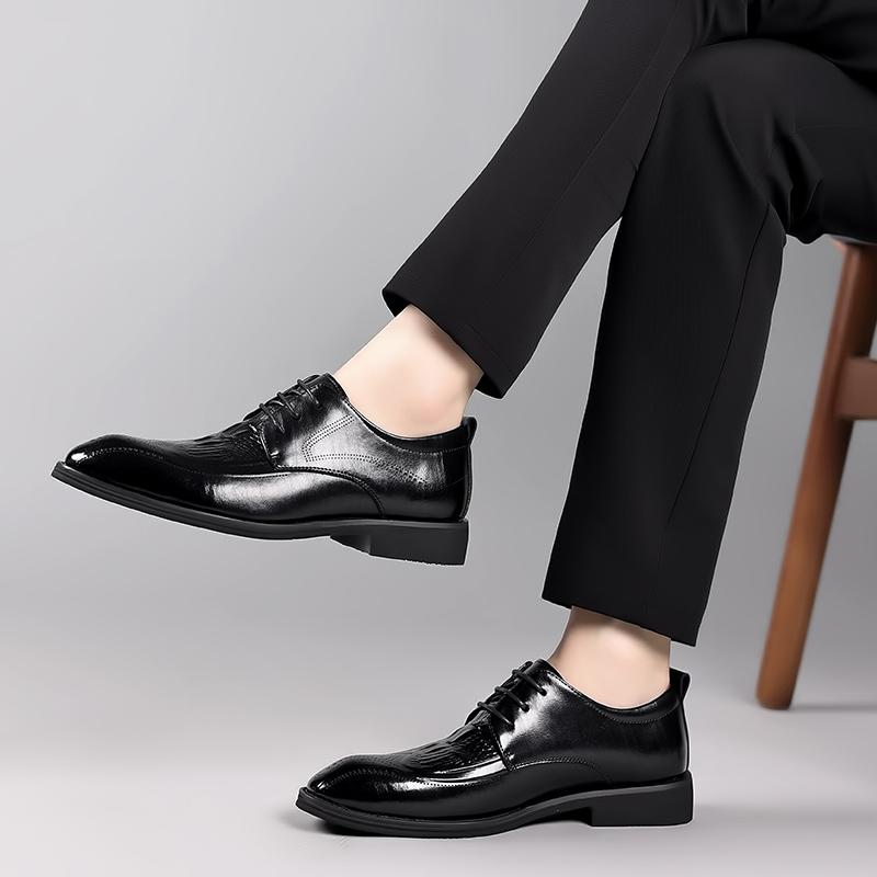 Fashion Men Leather Shoes Lace Up Oxfords Business Dress Shoes All-Match Casual Business Brogue Shoe Men Wedding Party Shoes