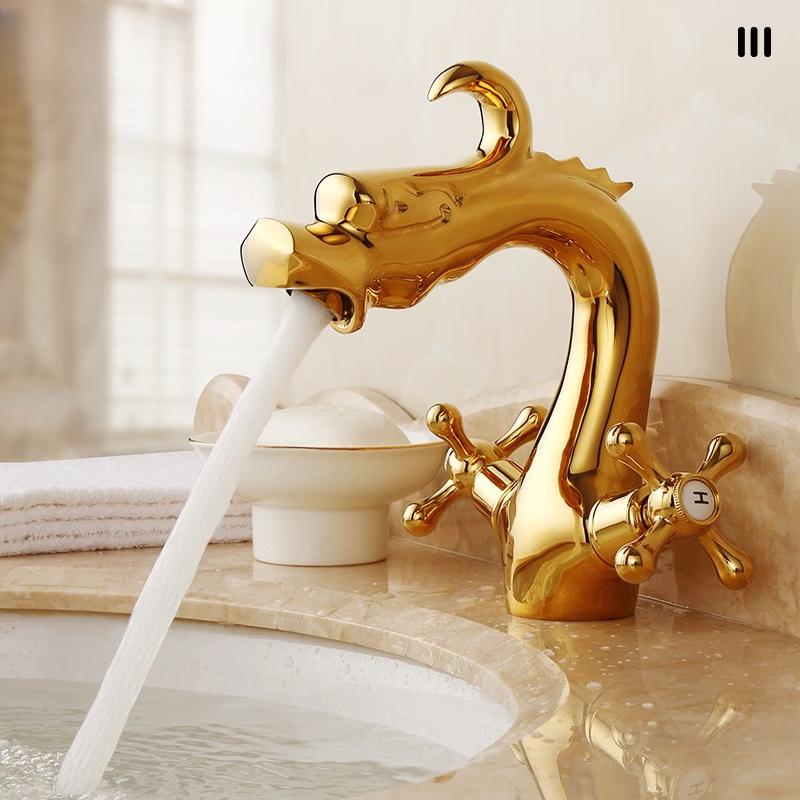 TLXT Retro European Dragon Brass Basin Faucet