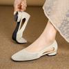 Summer Thick Heel Hollow Sandals for Women French Style Single Leather Shoes