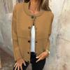 2025 Autumn Winter New Striped Loose Round Neck Button Long Sleeve Versatile Sweater Coat for Women