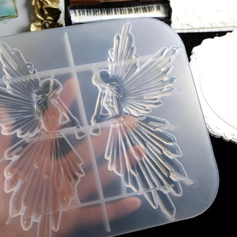 Handmade Crystal Epoxy Resin Mold Creative Diy Girl with Flute Angel Mirror Shiny Silicone Mould Crafts Ornaments Casting Tool