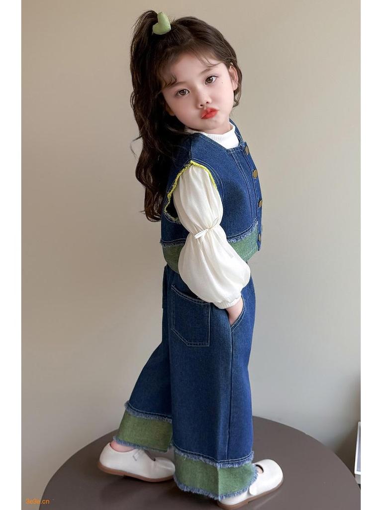 Toddler Girl 2025 Spring/Autumn Vest & Denim Pants Set