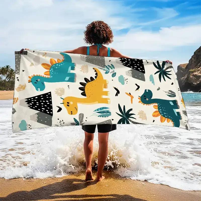 1pc Dinosaur Theme Adventure Day Beach Towel, Paper Art Festival Beach Towel, Soft, Absorbent, Quick-drying, Dinosaur Era