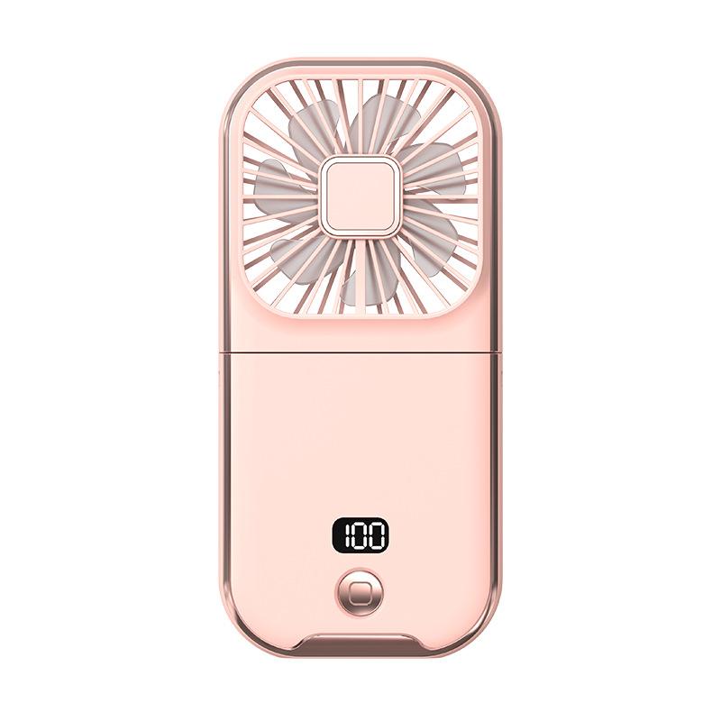 

F2 3000mAh Multi-function Mini Fan Power Bank Mobile Phone Holder Desktop USB Rechargeable 180° Foldable Neck Fan with Mirror рожевий