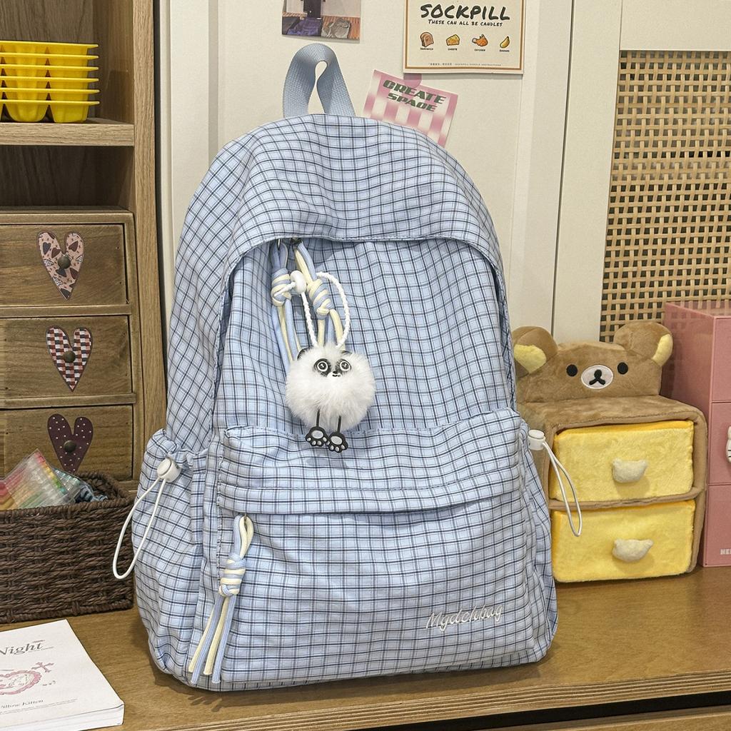 Schoolbag: Korean-style cute plaid backpack, for girls, middle and high school students, large capacity, lightweight, minimalist, INS trendy backpack