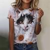 Cat pattern women's T-shirt animal 3D printing T-shirt summer casual round neck short sleeved T-shirt top Harajuku women's clothing