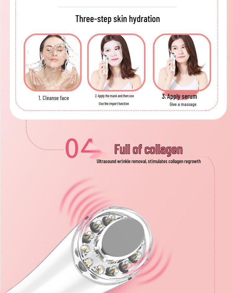 Ultrasonic Iontophoresis & Vibrating Light Therapy Skin Rejuvenation Device