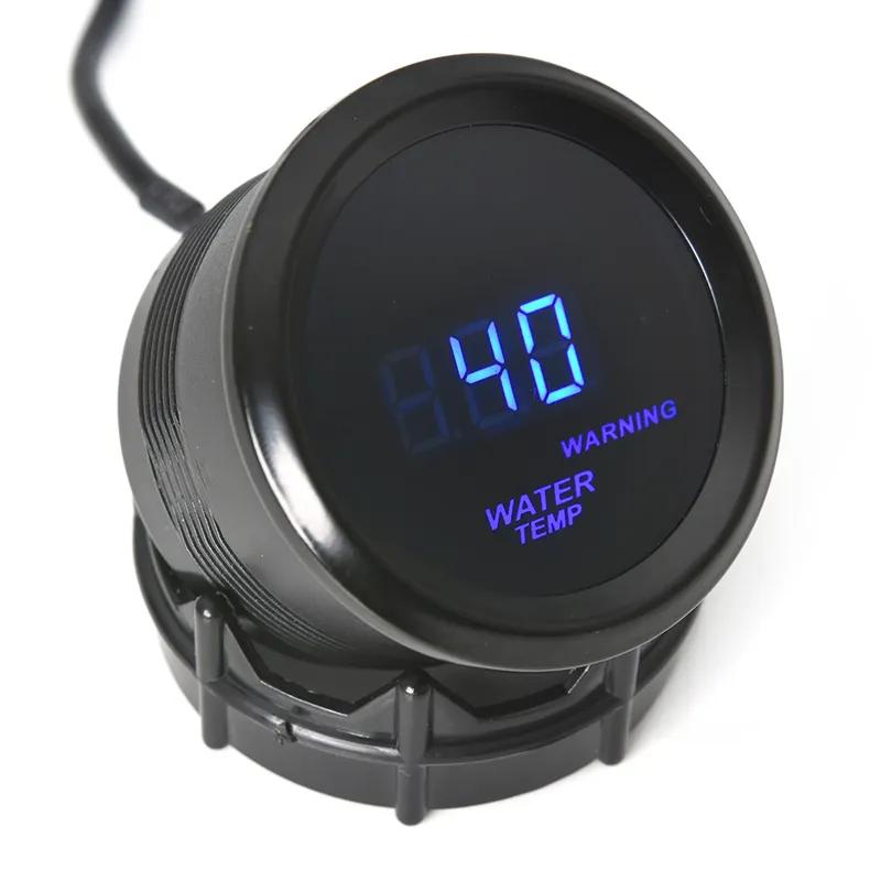 52mm Wassertemperaturanzeige Blaue LED-Beleuchtung mit 16mm-40mm Anschlussrohr-Adapter Schwarz/Blau mit Wassertemperatur 1/8NPT Sensor