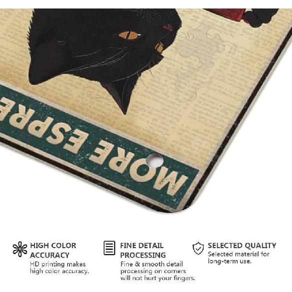 Vintage Black Cat Coffee Poster More Espresso Less Depresso Wall Sign Novelty Metal Tin Sign Home Vintage Art Decor Iron Painting 8X12 Inch