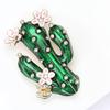 Enamel Crafted Cactus Brooch Including Rhinestones Accent Suitable Various Attires
