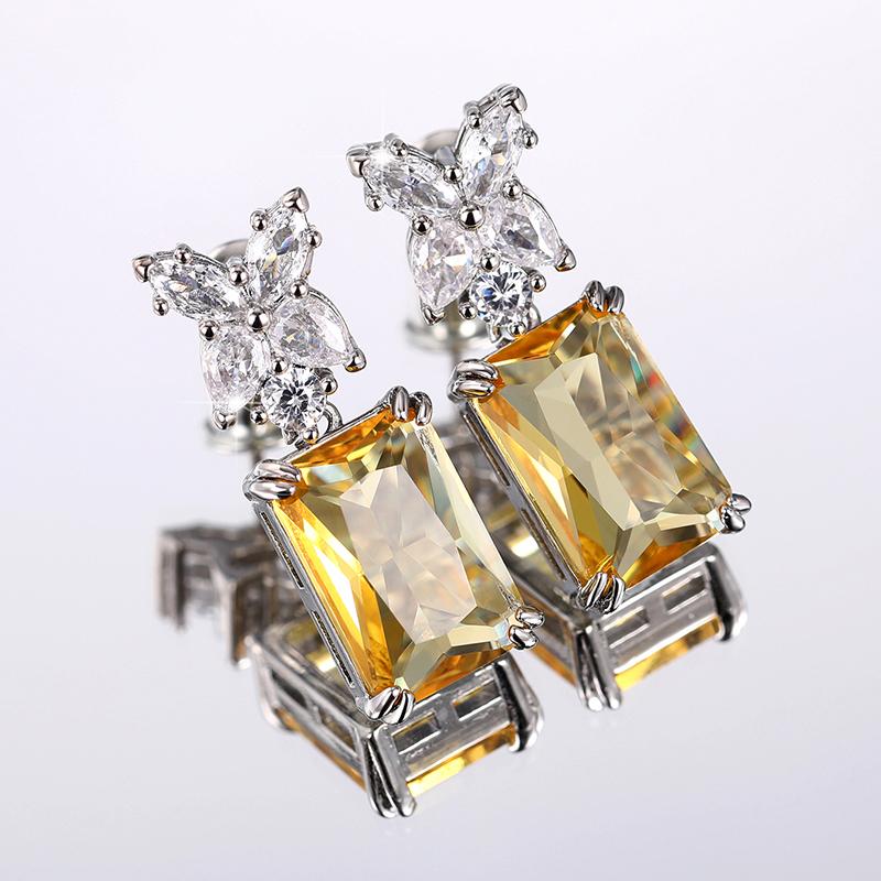 Huitan Simple and Elegant Square Cubic Zirconia Earrings Bling Yellow CZ Dangle Earrings Luxury Women Wedding Engagement Jewelry