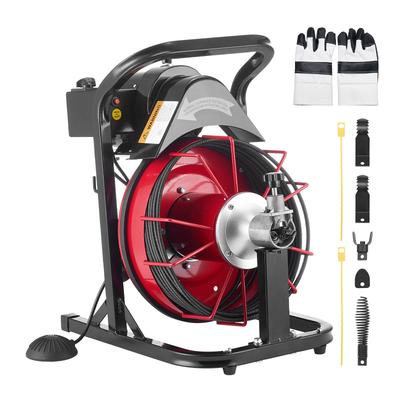 Rioolontstopper Machine 15m x 8mm, Automatische Rioolveer met 4 Frezen & Luchtgeactiveerde Voetpedaal voor 50mm tot 100mm Leidingen