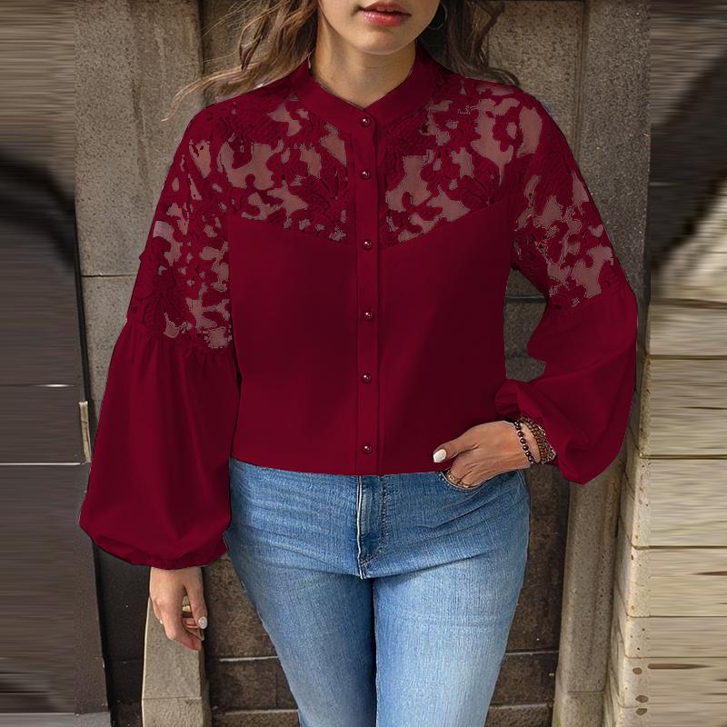 ZANZEA Dámské vintage tričko s dlouhým rukávem a kulatým výstřihem a lucernou