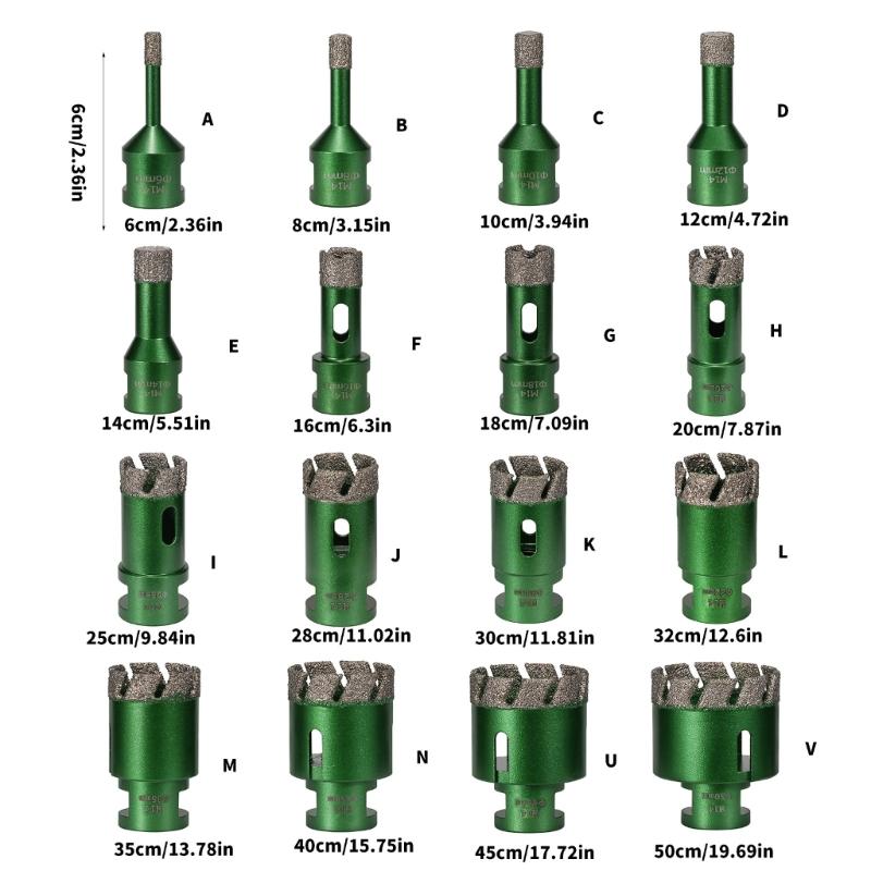 652F M14 Threaded Brazed Hole Cutter Tool For Ceramic Tile Marble Glass With Diamantine Coating And High Speed Cutting 6-50mm