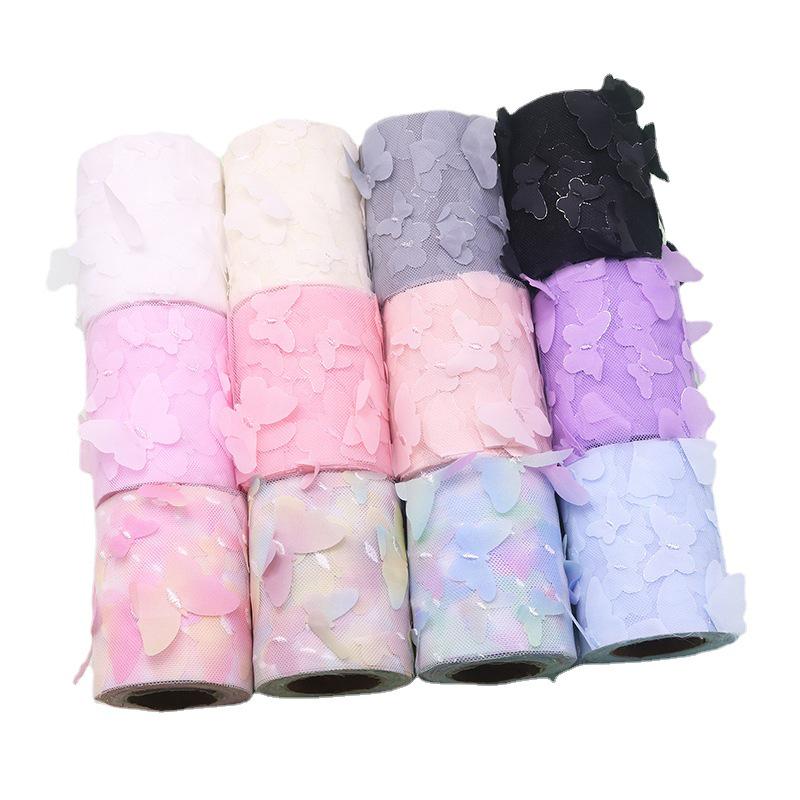 10-Yard 3D Embroidered Butterfly Tulle Ribbon for DIY Bows, Kids' Skirts, Shoe and Floral Decorations