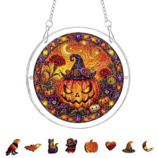 DYS Halloween Acrylic Puzzle Suncatcher, 7.87 Inch Sun Catcher Window Hanging Ornament, Ideal for Gifting and Home Decor F